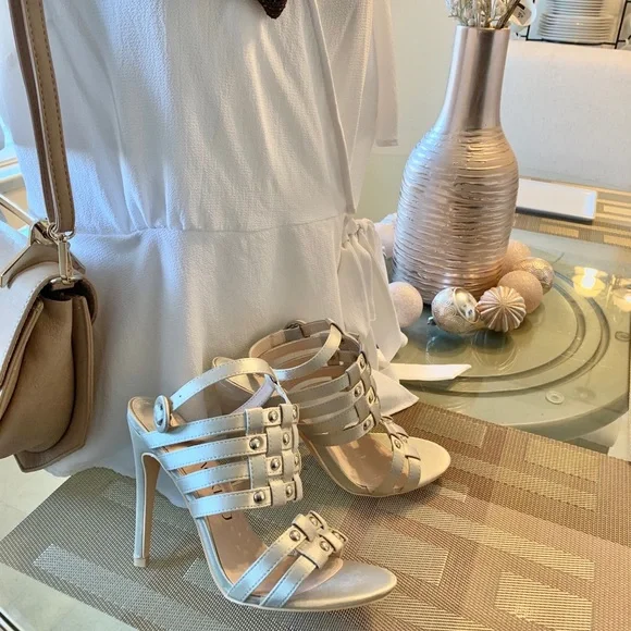 Metallic Open Toe Strappy Studs Heels - Picture 3 of 8